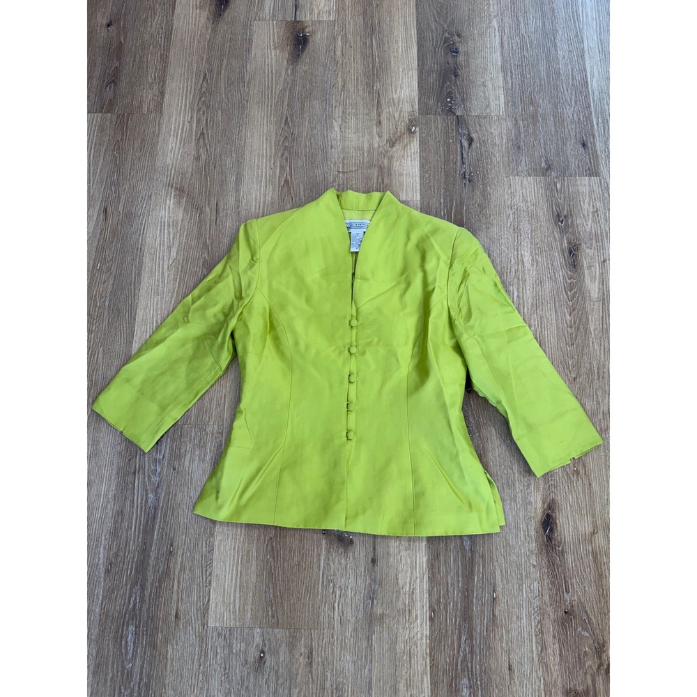 Jessica Howard Blazer Top Women 6 Lime Green Silk 3/4 Sleeve Tailored‎